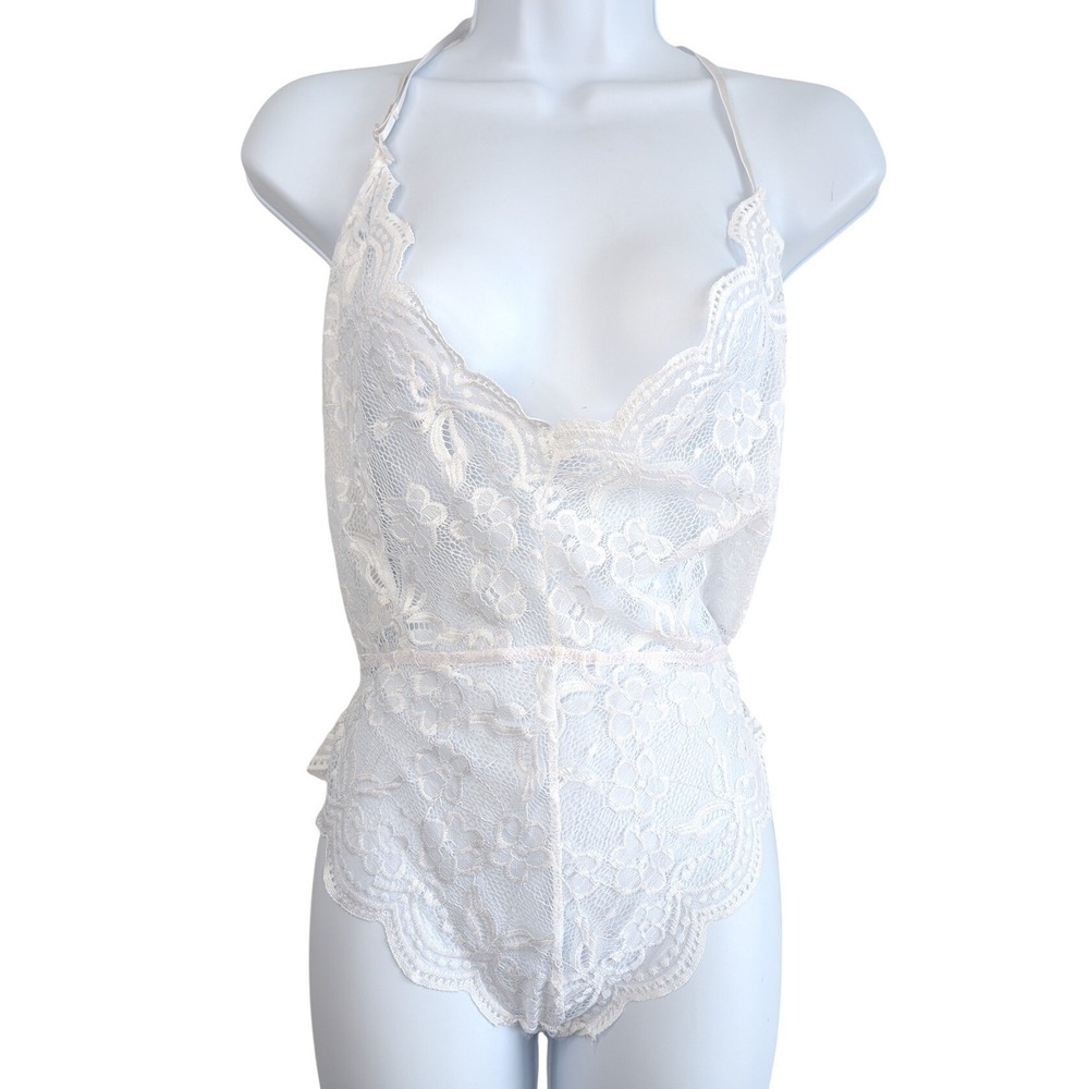 White Lace Bodysuit Adjustable Halter Top & Back Straps